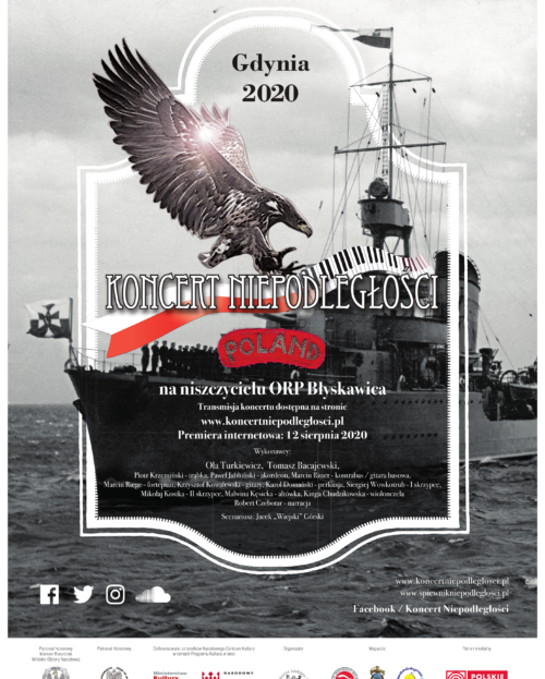 Plakat Koncertu Niepodległości "Poland" na ORP Błyskawica. Plakat Koncertu Niepodległości "Poland" na ORP Błyskawica.